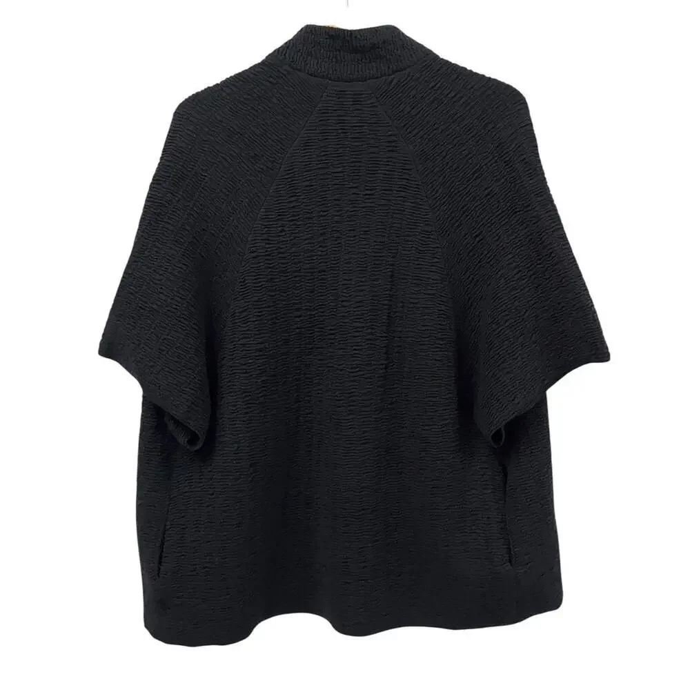Eileen Fisher Petite Silk Blend Open Front Crinkle Jacket in Black size PP (2/4)